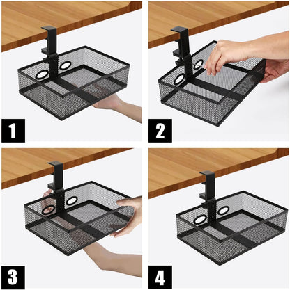RHBLME Black Under Desk Drawer Storage - 360-Degree Rotating Desk Organizer Clamp-on Swivel Pencil Drawer Shelf for Office Tables