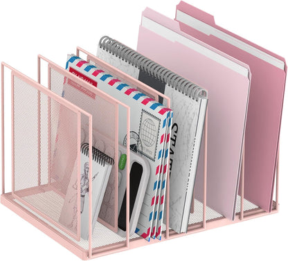 File Organizer for Desk, 5-Section Vertical File Sorter, Paper Holder Organizer Standing Metal File Folder for Office Home Classroom, Black