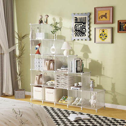 AWTATOS Cube Storage Organizer, 16 Cube Closet Organizer, Stackable Storage Cube Shelves, DIY Portable Closet Clothes Organizer Shelving for Bedroom, Closet, Wardrobe, Bathroom, White
