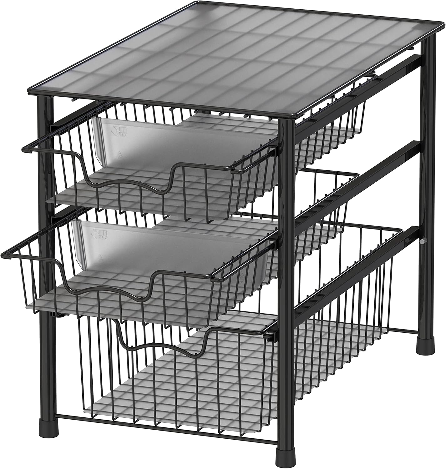 Simple Houseware Stackable 3 Tier Sliding Basket Organizer Drawer, Chrome