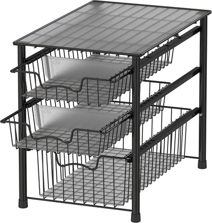 Simple Houseware Stackable 3 Tier Sliding Basket Organizer Drawer, Chrome