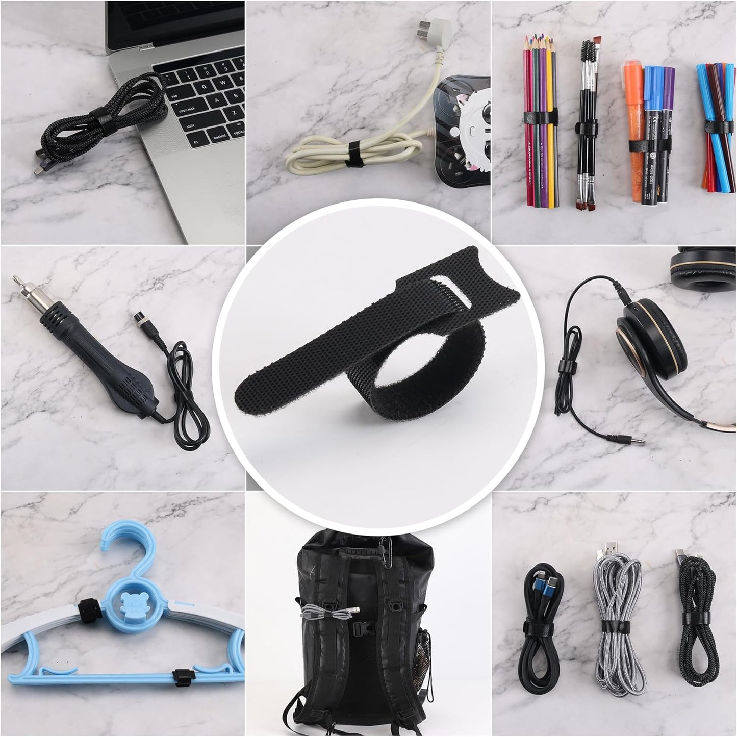 Nettbe 60 PCS 6 Inches Reusable Cable Ties, Adjustable Cord Straps Wire Organizer Cord Wrap and Hook Loop Cable Management