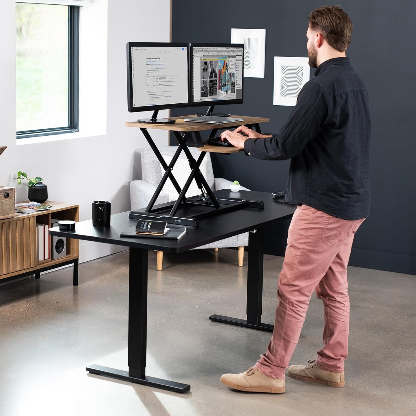 VIVO 26 inch Desk Converter, K Series, Height Adjustable Sit to Stand Riser, Dual Monitor and Laptop Workstation with Keyboard Tray, Black, DESK-V026KB