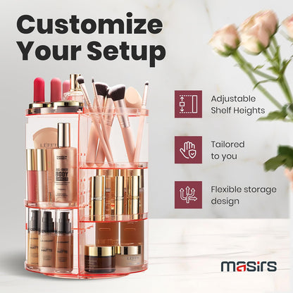 Masirs Small 360 Rotating Makeup Organizer - Mini Yet Spacious Cosmetic Storage Solution with Multiple Compartments - The Perfect Spinning Make-Up Caddy for Vanity or Bathroom Counter (Round - Clear)