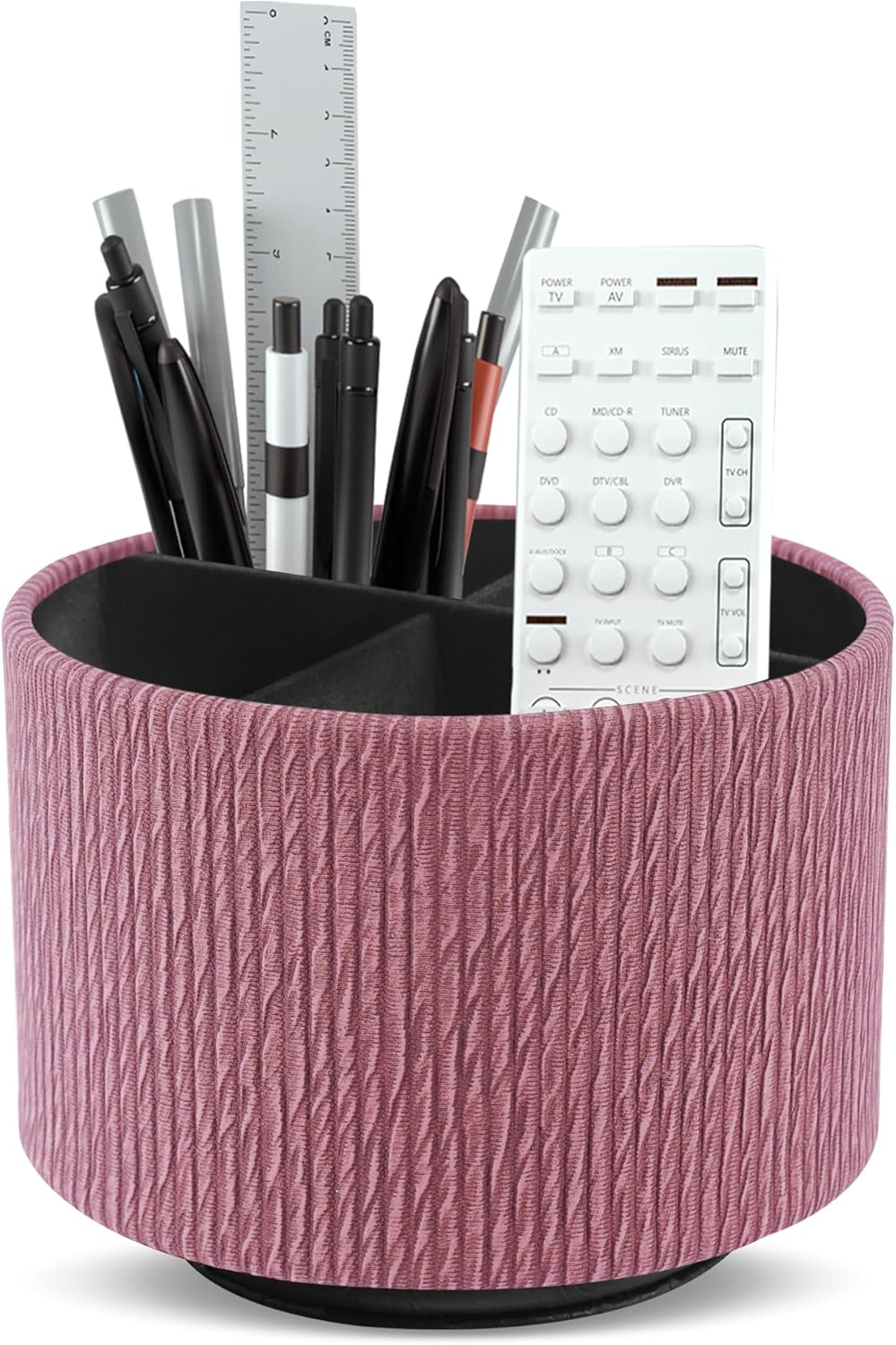 Hennaja Round Leather Art Supply Organizer,Remote Control Holder,360 Degree Rotating,Multi-Functional Pencil Holder,4 Compartments Desktop Stationary Organizer(1-Blue Bird) - Colors B