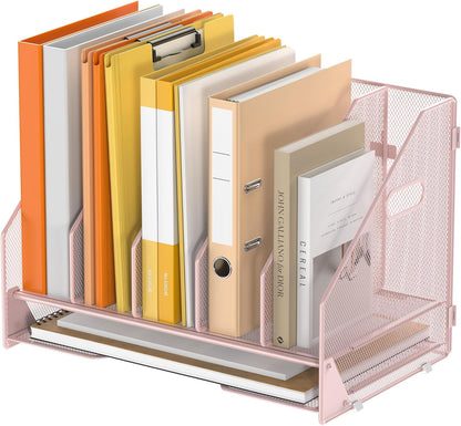 Desk File Folder Holder Organizer-5 Vertical Compartments Racks and Paper Letter Tray,Mesh Magazine File Holder Sorter,Desktop Accessories & Workspace Organizers for Home,Office,School-Black