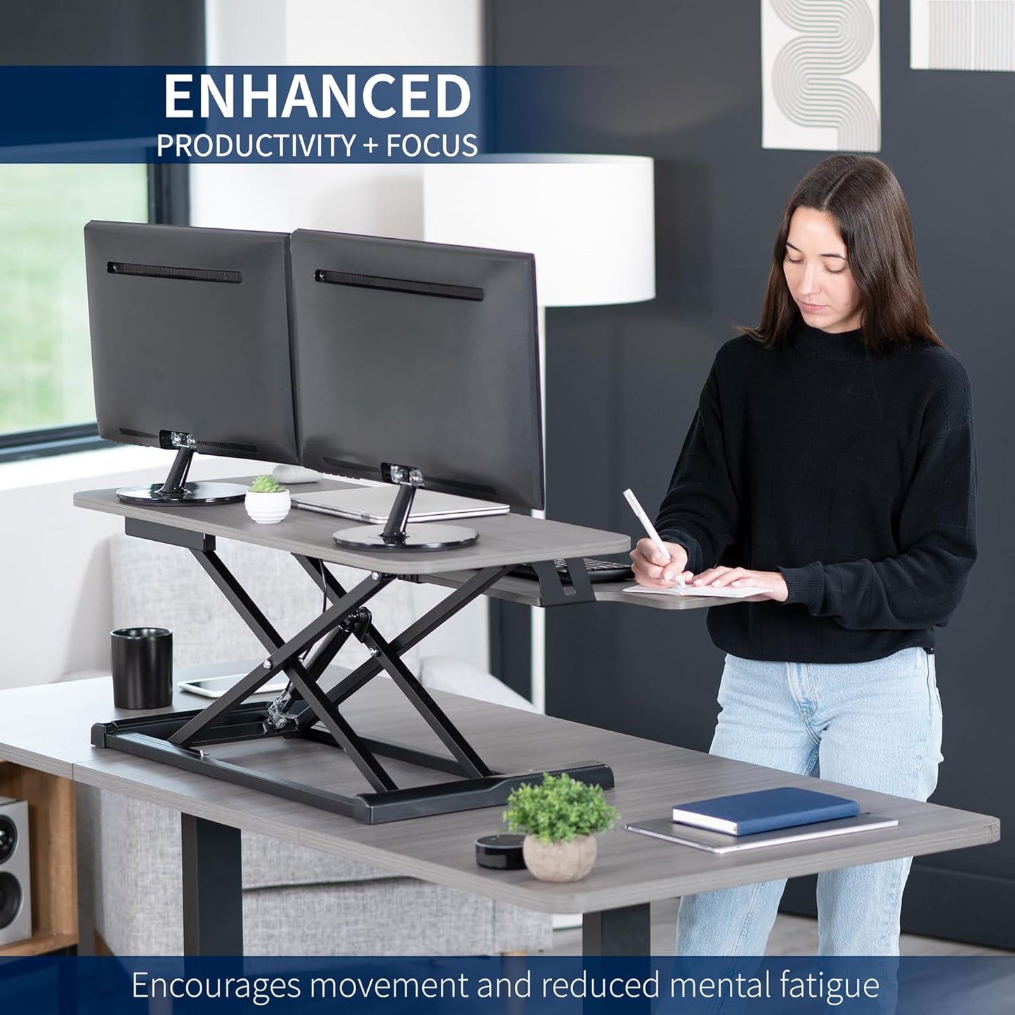 VIVO 26 inch Desk Converter, K Series, Height Adjustable Sit to Stand Riser, Dual Monitor and Laptop Workstation with Keyboard Tray, Black, DESK-V026KB