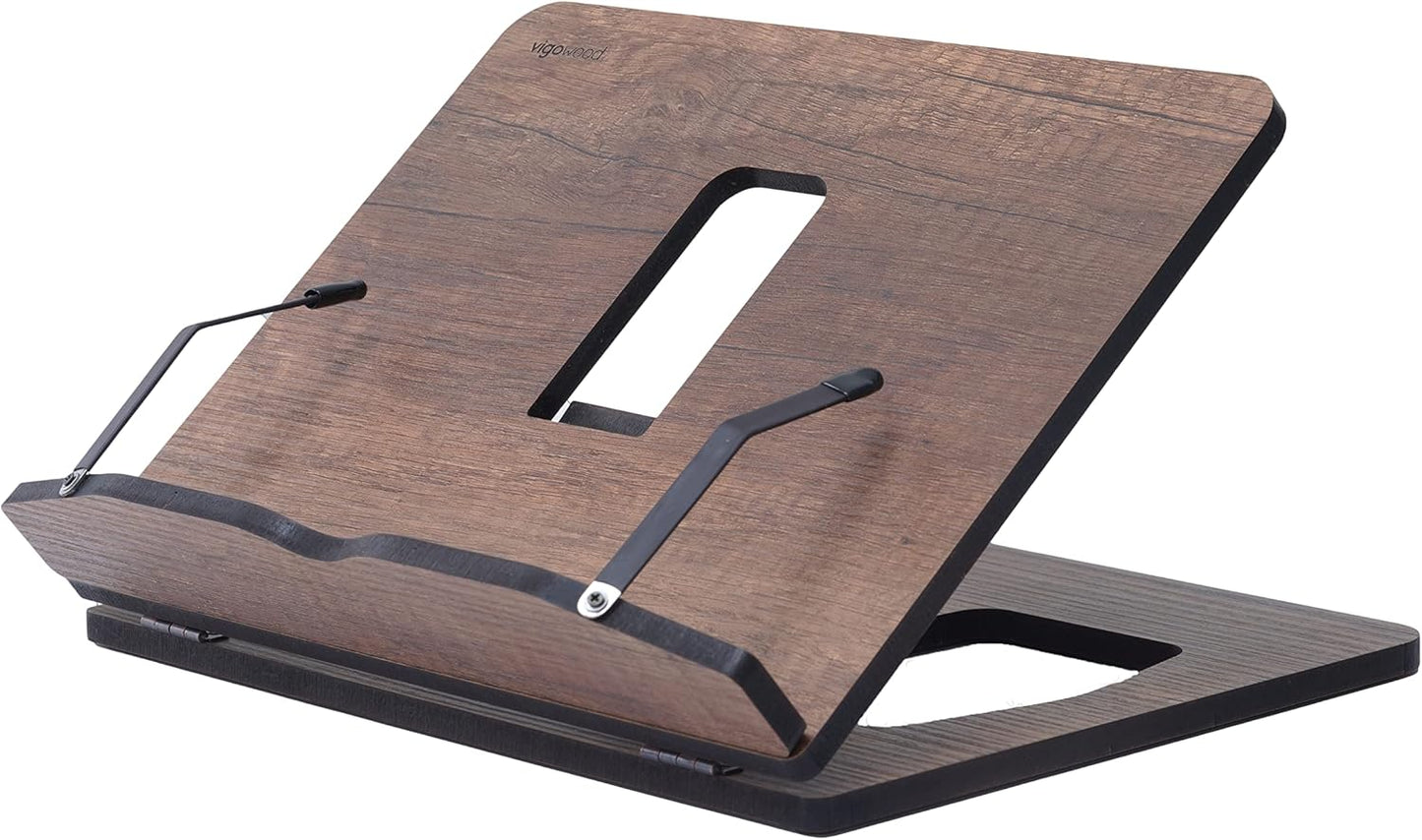 Vigo Wood Book Stand, Book Holder, Reading Stand, Cookbook Holder, Recipe Book Stand, Wooden Book Stands for Reading, Cookbook Stand for Kitchen, Book Holder for Reading in Bed (Walnut)