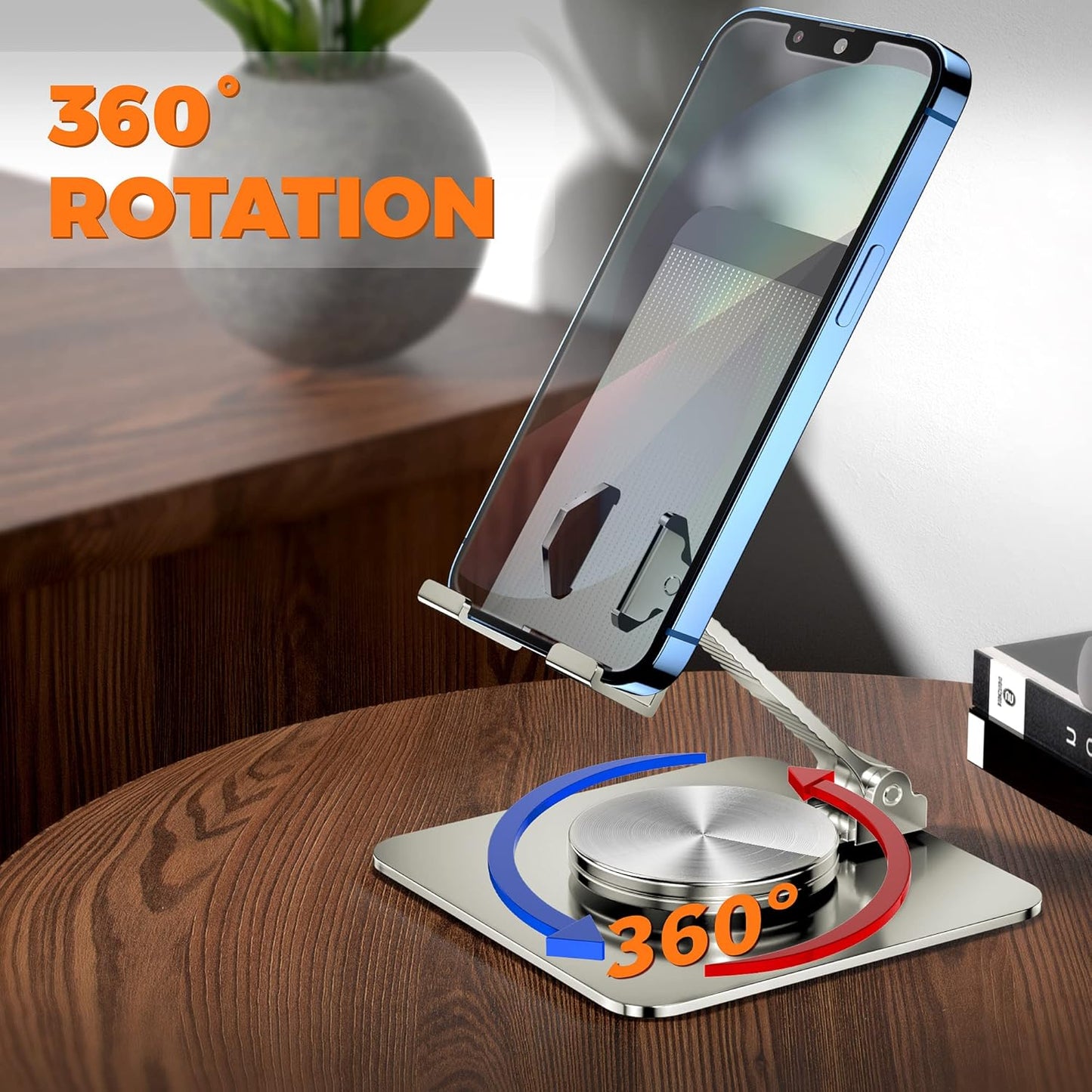 360 Rotatable Foldable Phone Stand for Desk,Fully Adjustable Desktop Phone Holder Cradle Dock Compatible with iPhone 17 16 15 14 13 12 11 Pro Max,Tablets,All Phones(Pink)