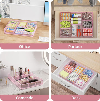 Marbrasse Desk Drawer Organizer, Metal Mesh Drawer Organizer Tray with 5 Adjustable Compartments,Desk Organizers and Accessories for Home,Office,Kitchen,Makeup,Vanity (Black)