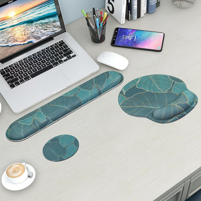 Mouse Pad and Keyboard Wrist Rest Support, with Non-Slip PU Base,Gel Mouse Pad with Coaster,Pain Relief for Gaming, Computer,Office -Beach