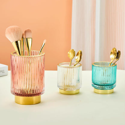 Makeup Brush Holder Organizer,Toothbrush Holders,Desk Pen Pencil Holder,Multifunctional Vintage Glass Brush Cup（L/Green/A3-6-US）
