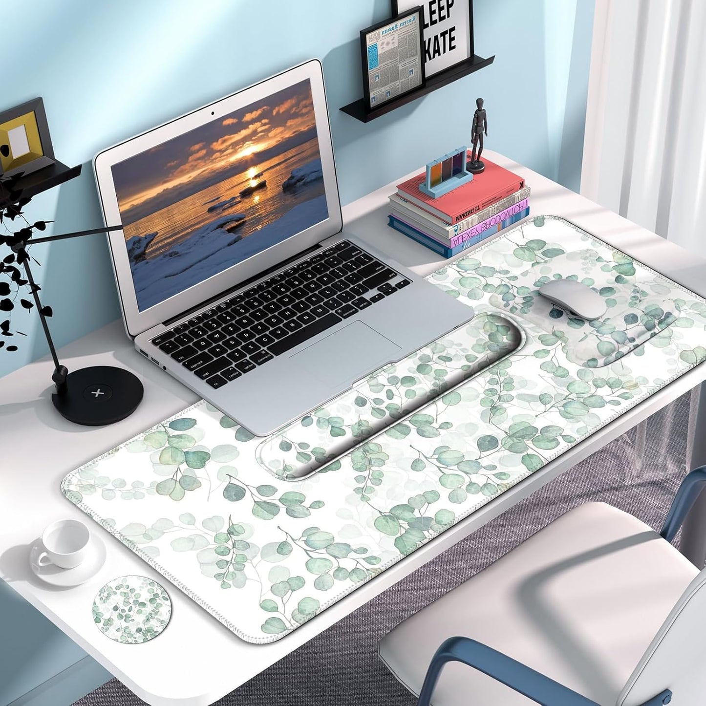 Desk Mat Set + Keyboard and Mouse Pad with Wrist Rest Support,4-in-1 Large Mousepad Computer Mats for Desktop Home & Office-Purple Butterflies