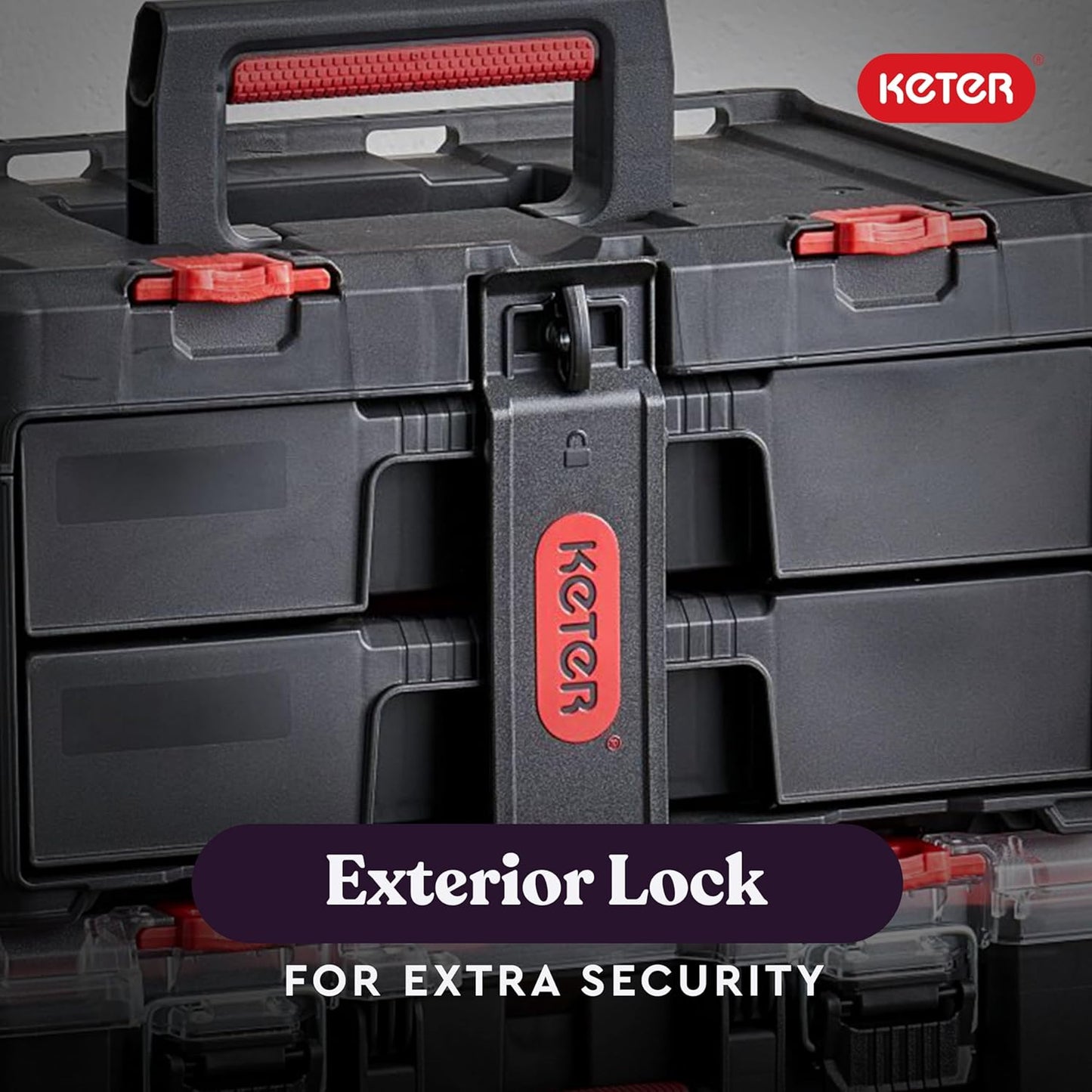 Keter Stack-n-Roll Two Drawer Tool Box for Small Parts and Power Tool Accessories, Fits Keter Modular Tool Storage System