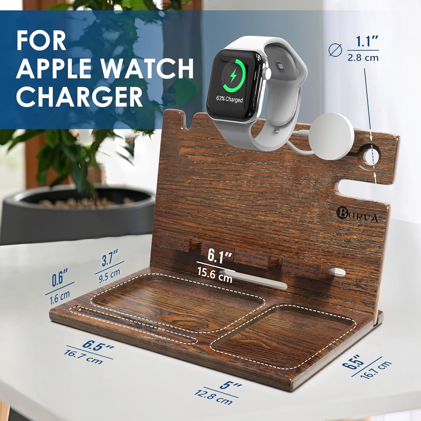 BarvA Two Phone Docking Station | Night Stand Desk Organizer | Wood Nightstand Organizer | Tablet Smart Watch Earbuds Charging Station | Upgraded Dresser Phone Stand | Bed Room Decor Gifts for Men