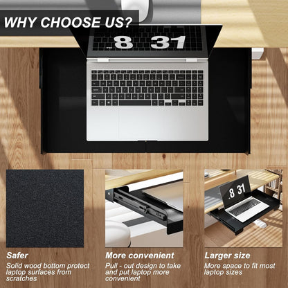26 Inch Under Desk Mounted Sliding Loptop Drawer, Desktop Extension Pull-Out Laptop Tray for Office Desk, Extra Storage Organizer for Sit Stand Workstation