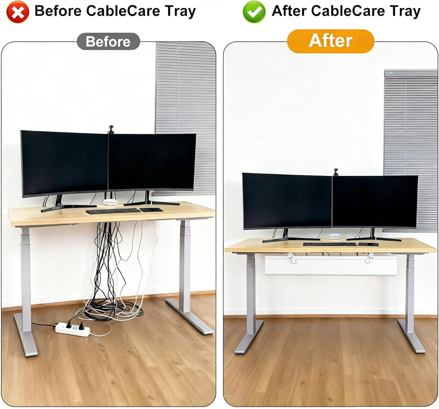 Oxford Cloth Under Desk Cable Management Tray,No-Drill 36" Desk Cable Management Organizer with Clip/Screw Installation,Fabric Cable Management for Home,Office & Gaming Computer(Black)