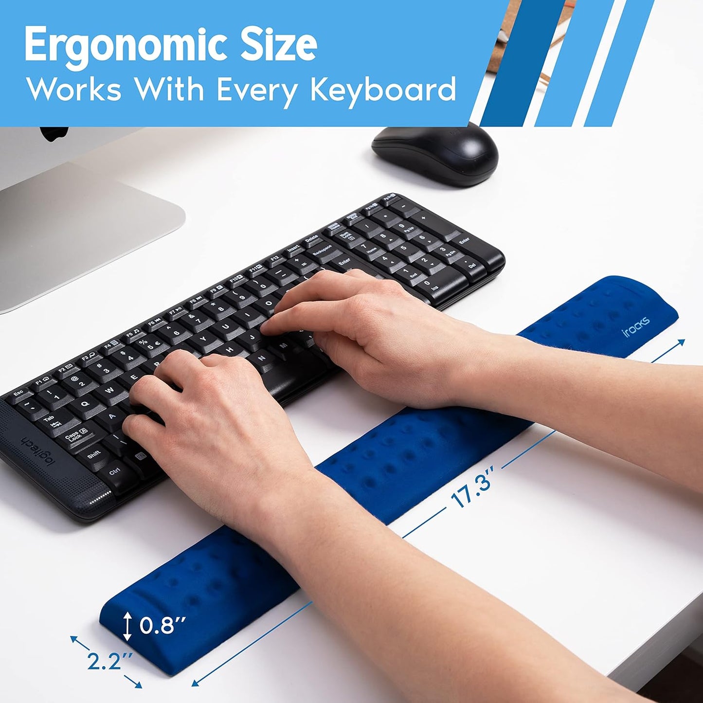i-Rocks Memory Foam Keyboard Wrist Rest - Pain-Reducing Wrist Rest for Computer Keyboard - Non-Slip Rubber Base Wrist Rest - Cooling Keyboard Pad for Long Hours of Work, Studying, Gaming