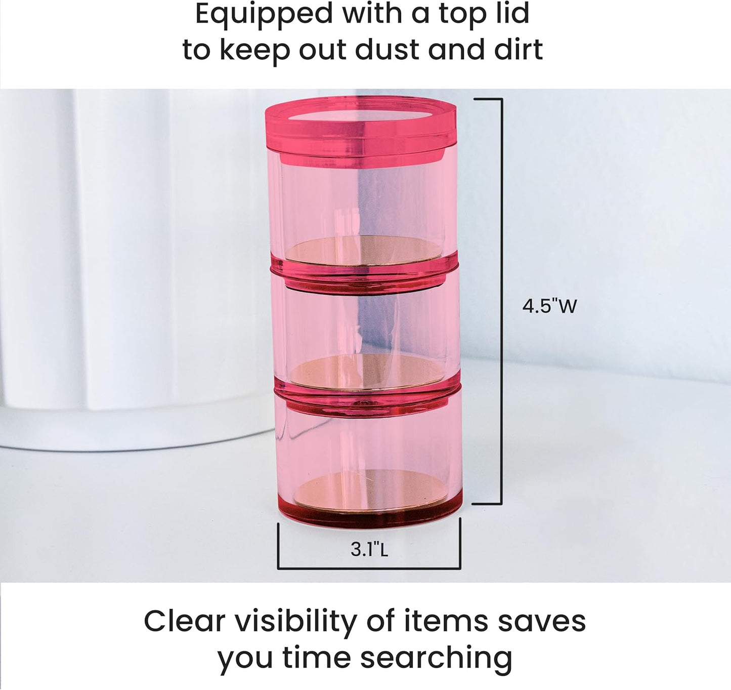 OfficeGoods 3-Tier Stackable Acrylic Holder- Stylish Desk Organizer and Storage for Office or Home – Transparent Round Design with Gold Metal Base