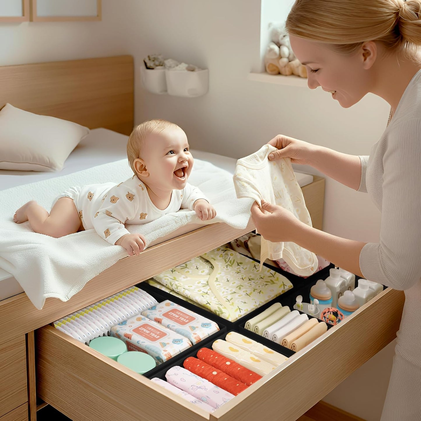 DIMJ Drawer Organizer Clothes - 20 Pack Closet Drawer Organizer Bins for Baby Clothes Storage, Fabric Dresser Organizer for Nursery Bedroom, Foldable Small Drawer Dividers for Underwear Socks