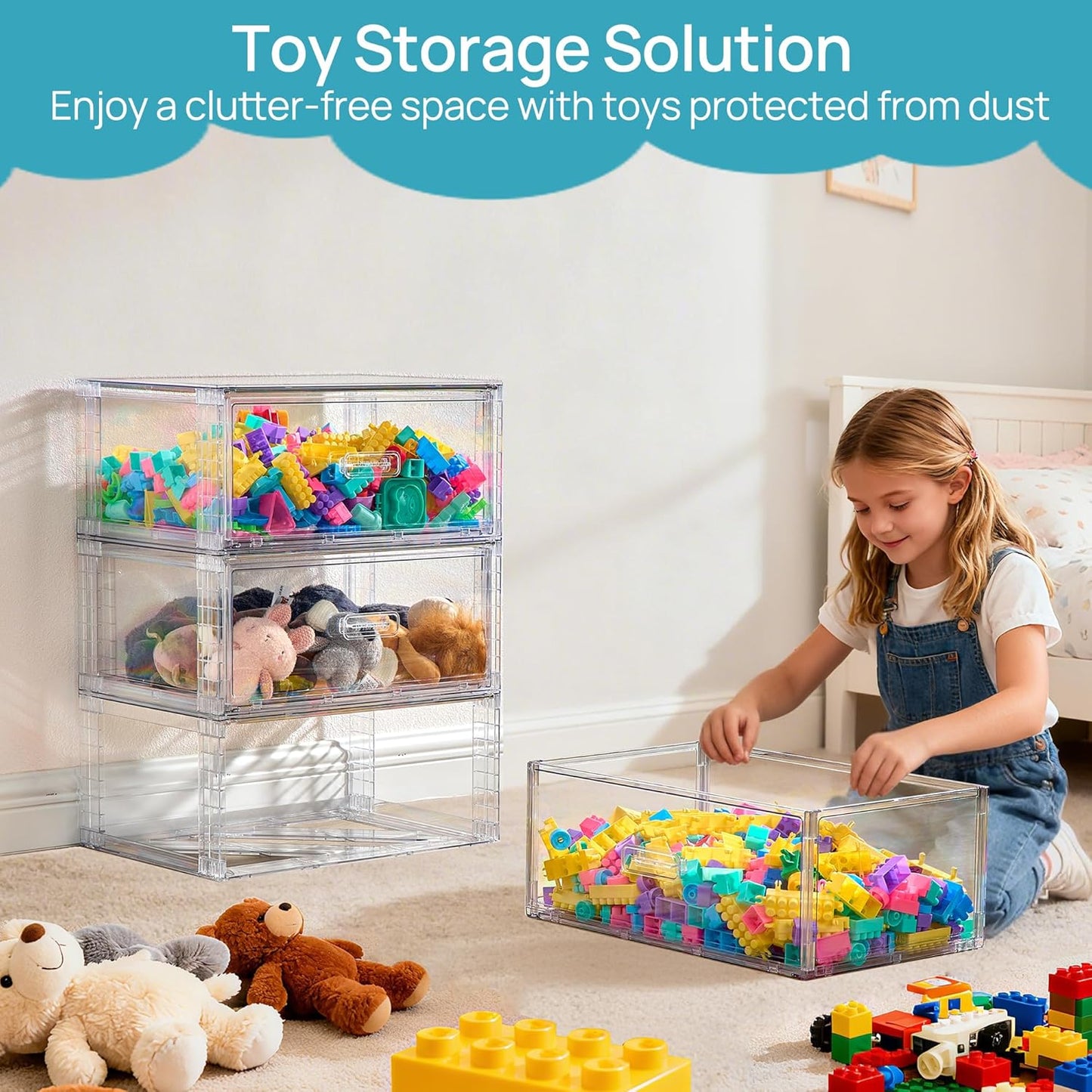 Vtopmart 2 Pack Large Clear Stackable Storage Drawers 27QT, Easily Assemble Plastic Closet Storage Bins, Dust-Proof UnderBed Organizer for Clothing, Sweater Organization