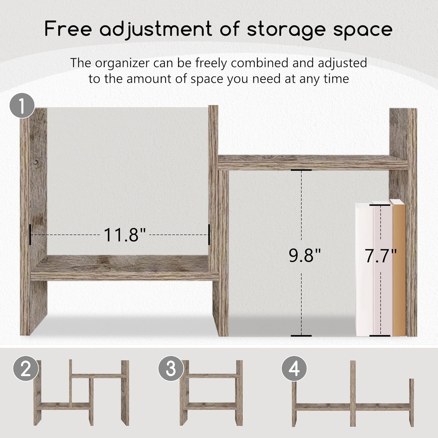 Jerry & Maggie Desktop Organizer Office Storage Rack Adjustable Wood Display Shelf Free Style Double H, Multi-Functional Mini Bookshelf for Desk Natural Stand (Natural Wood Tone)
