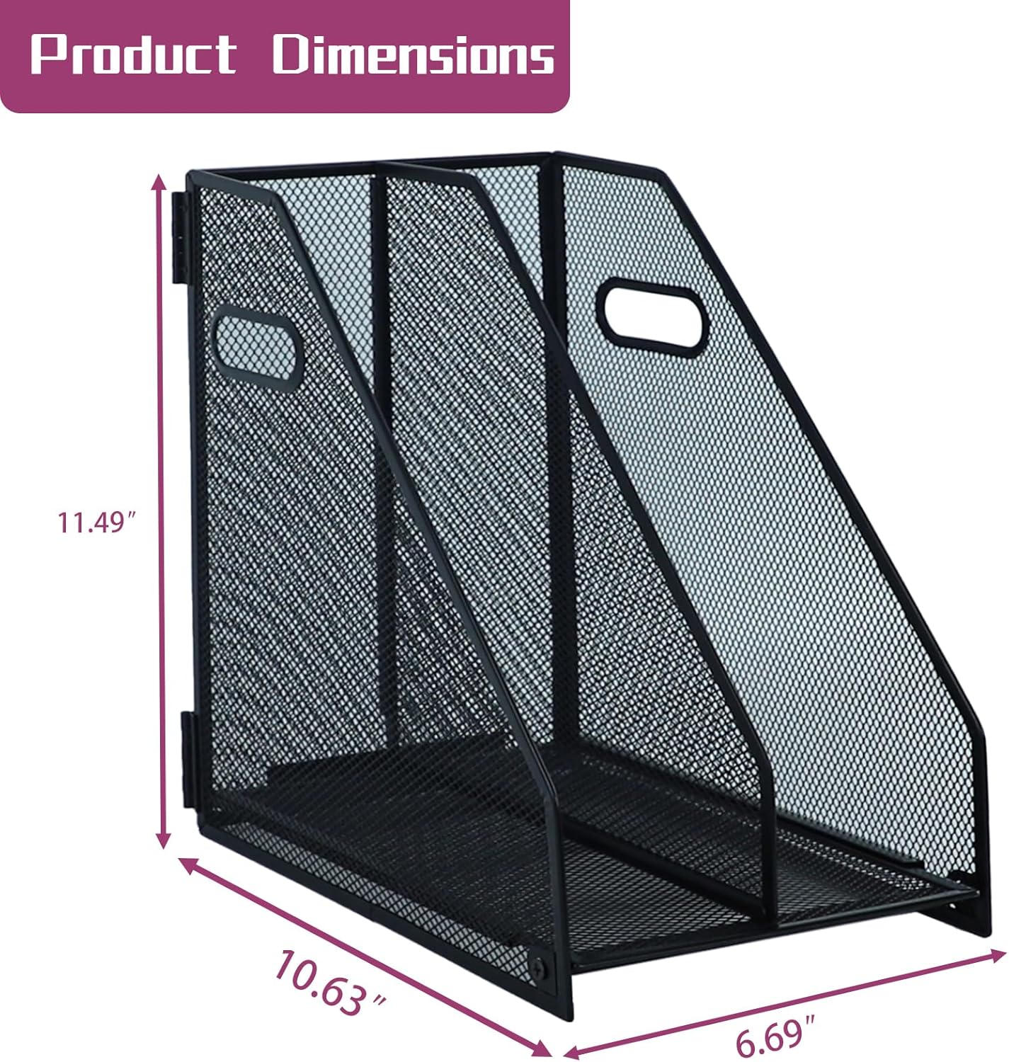 Desk Organizers, Metal Magazine File Holder with 2 Vertical Compartments Rack Binder File Organizer for Office Supplies, Home Workspace - Black