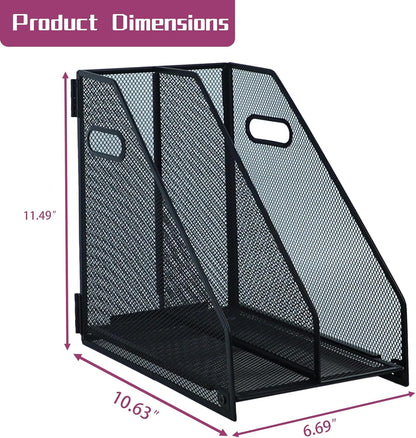 Desk Organizers, Metal Magazine File Holder with 2 Vertical Compartments Rack Binder File Organizer for Office Supplies, Home Workspace - Black