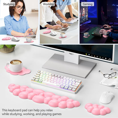 TECKNET Cloud Keyboard Wrist Rest Set, Cloud Wrist Rest with Non-Slip Base, PU Leather Wrist Pad for Keyboard with Ergonomic Memory Foam for Computer Laptop Office Gaming and Pain Relief, White