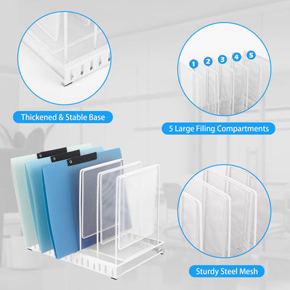 EASEPRES 5 Section Vertical Metal Mesh Desk File Organizer, Spacing Adjustable Upright Desktop Paper Mail Document Magazine Sorter Folder Holder for Workspace Office School Home, Black