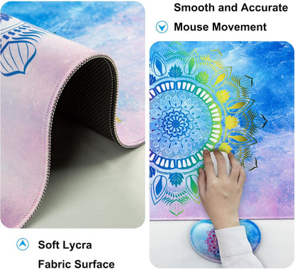 Keyboard Wrist Rest + Mouse Pad with Wrist Support + Desk Mat + Coaster 4 in 1 Set, XXL Large Gaming Mousepad Cute Ergonomic Mouse Pads for Desk Computer Laptop Office Decor-Beach