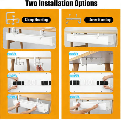 Oxford Cloth Under Desk Cable Management Tray,No-Drill 36" Desk Cable Management Organizer with Clip/Screw Installation,Fabric Cable Management for Home,Office & Gaming Computer(Black)