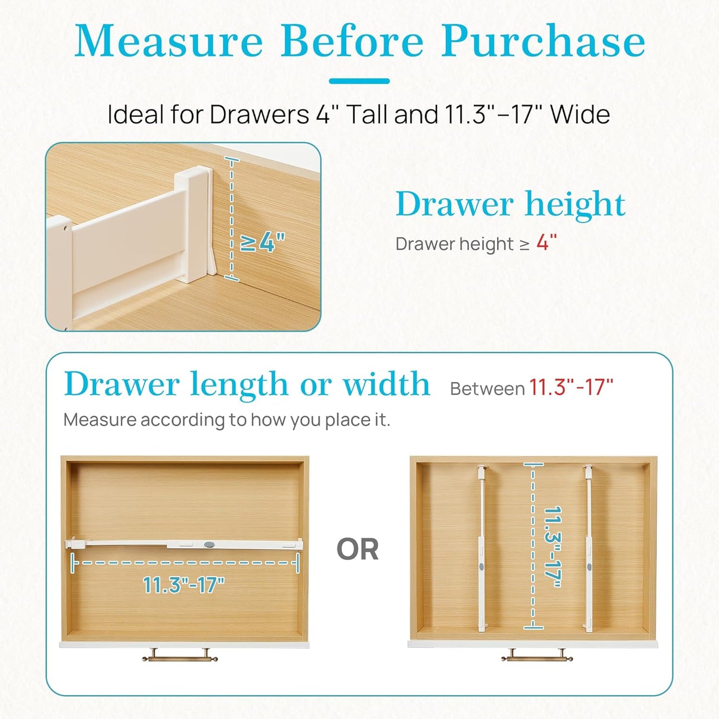 Vtopmart Drawer Dividers for Clothes 8 Pack, Adjustable 4" High Expandable from 11.3"-17" Dresser Drawer Organizer, Plastic Drawers Separators for Dresser, Baby Clothes, Kitchen and Office Storage