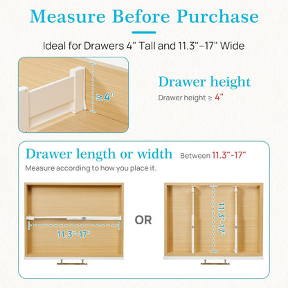 Vtopmart Drawer Dividers for Clothes 8 Pack, Adjustable 4" High Expandable from 11.3"-17" Dresser Drawer Organizer, Plastic Drawers Separators for Dresser, Baby Clothes, Kitchen and Office Storage