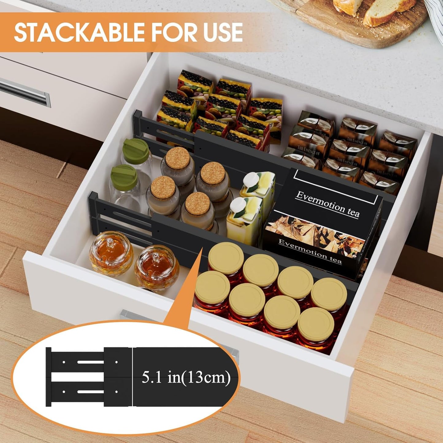 Bamboo Drawer Dividers,17-22" Adjustable Kitchen Drawer Organizer for Clothes,4 Pack Expandable Drawer Organization Separators for Bedroom,Bathroom,Dresser and Office,Natural