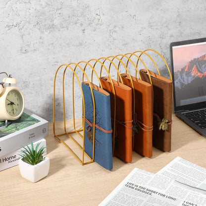 2 Pack Wire File Organizer for Desk, 9 Slots Gold File Organizer Metal File Holder Countertop Folder Stand Racks for Binder Storage Office Home Photography Prop