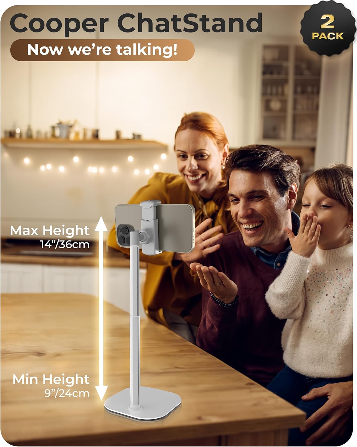 COOPER ChatStand, Adjustable Cell Phone Stand for Desk, Phone Stand for Recording, iPhone Holder for Filming, Small iPhone Tripod, Soporte para Celular, Fits Samsung, Android, (Night Black)