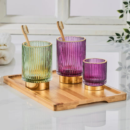 Makeup Brush Holder Organizer,Toothbrush Holders,Desk Pen Pencil Holder,Multifunctional Vintage Glass Brush Cup（L/Green/A3-6-US）