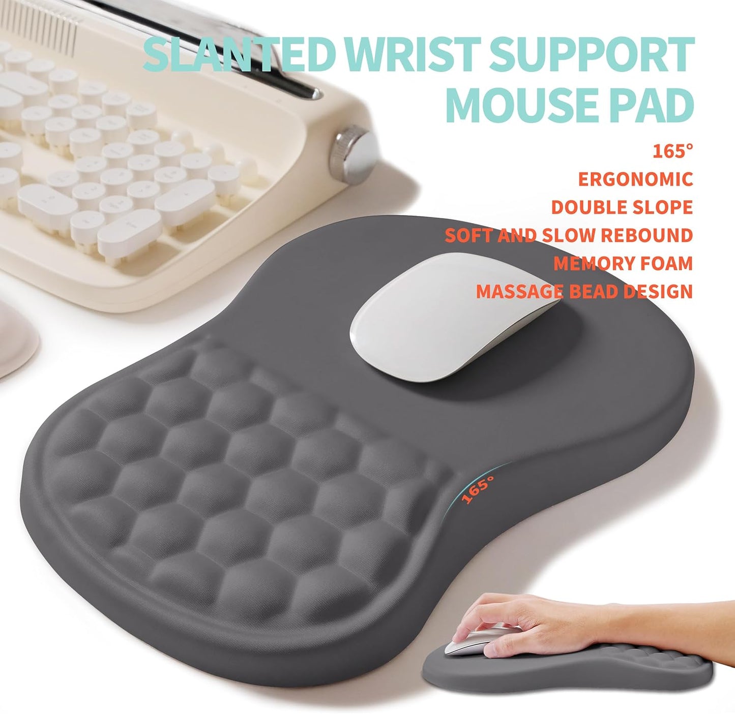 2-in-1 Ergonomic Set, Wave Rise Keyboard Wrist Rest and Massage Bulge Slope Mouse Pad Wrist Support, Cushion Memory Foam Integrated to Relieve Wrist Pain, Black