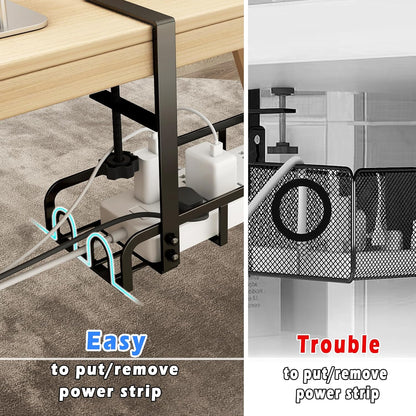 Sleclean Under Desk Cable Management Tray, 2 Pack, 16.6"x4.7" Steel Cable Organizers With Upgraded Long Arm Clamp, No Drill Wire Management for Home - No Damage to Desk