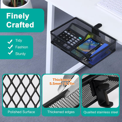 Under Desk Drawer Organizer - Clamp-On Above or Below Desk Mesh Drawer for Office Accessories, Storage Tray, and Desktop Organizer (White - Small)