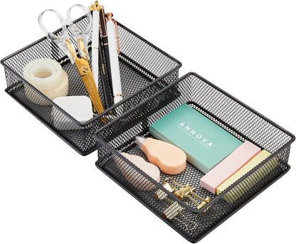 Annova Stackable Mesh Drawer Cabinet and Shelf Organizer Bins Storage Basket School Office Supply Holder Tray- Set of 2 (Gold, 3x3x2 Inch)