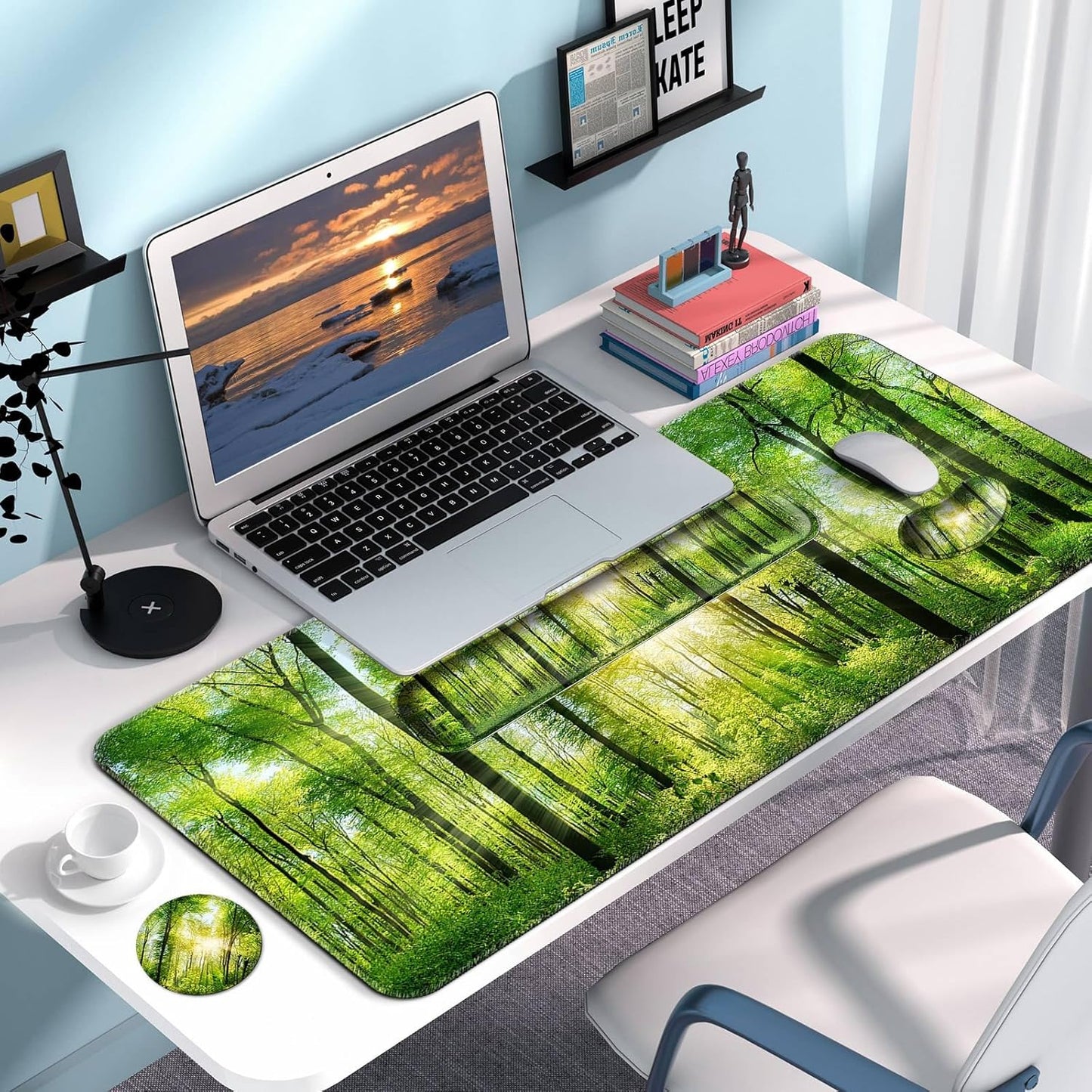 Keyboard Wrist Rest + Mouse Pad with Wrist Support + Desk Mat + Coaster 4 in 1 Set, XXL Large Gaming Mousepad Cute Ergonomic Mouse Pads for Desk Computer Laptop Office Decor-Beach
