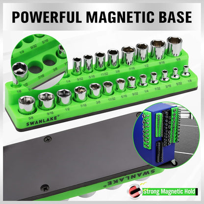 Magnetic Socket Organizer Set, 6PCS Socket Holder, 1/4", 3/8", 1/2" Sockets Holds 143 Pieces Magnetic Sockets Trays (Blue&red, 6 Pcs)