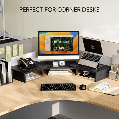 AMERIERGO Dual Monitor Stand Riser for 2 Monitors, Monitor Stand for Desk, Adjustable Computer Monitor Stand with 2 Slot, Multifunctional Desktop Organizer Stand for Laptop, PC, Computer, Printer
