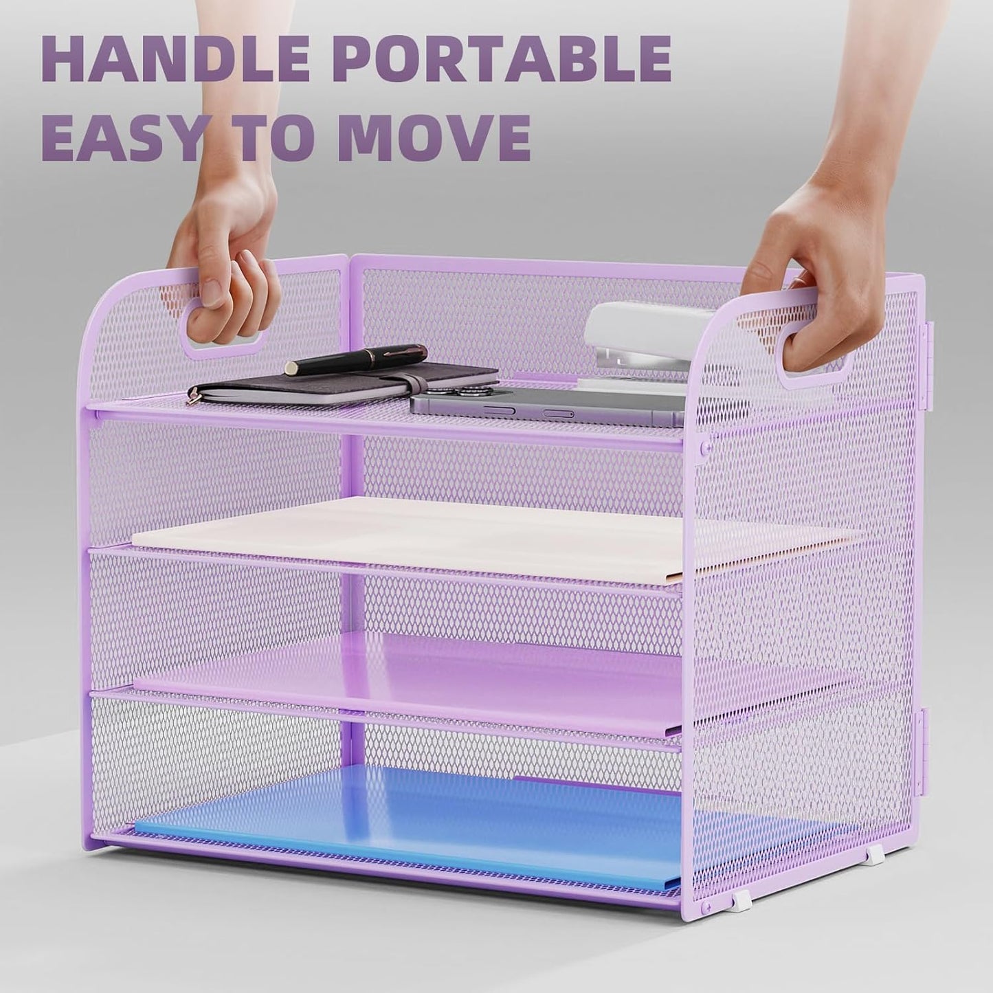 Marbrasse 4 Tier Paper Organizer Letter Tray - Mesh Desk File Organizer with Handle, Paper Sorter Organizer for Letter/A4 Office File Folder Holder (Black, 12.6" x 9.1" x 10.7")
