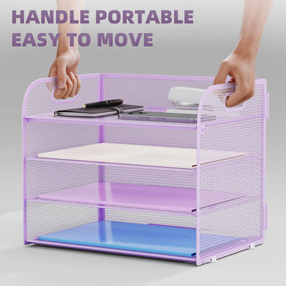 Marbrasse 4 Tier Paper Organizer Letter Tray - Mesh Desk File Organizer with Handle, Paper Sorter Organizer for Letter/A4 Office File Folder Holder (Black, 12.6" x 9.1" x 10.7")