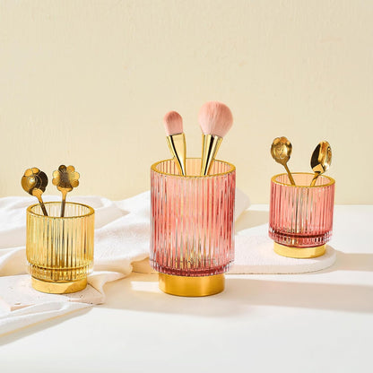 Makeup Brush Holder Organizer,Toothbrush Holders,Desk Pen Pencil Holder,Multifunctional Vintage Glass Brush Cup（L/Green/A3-6-US）