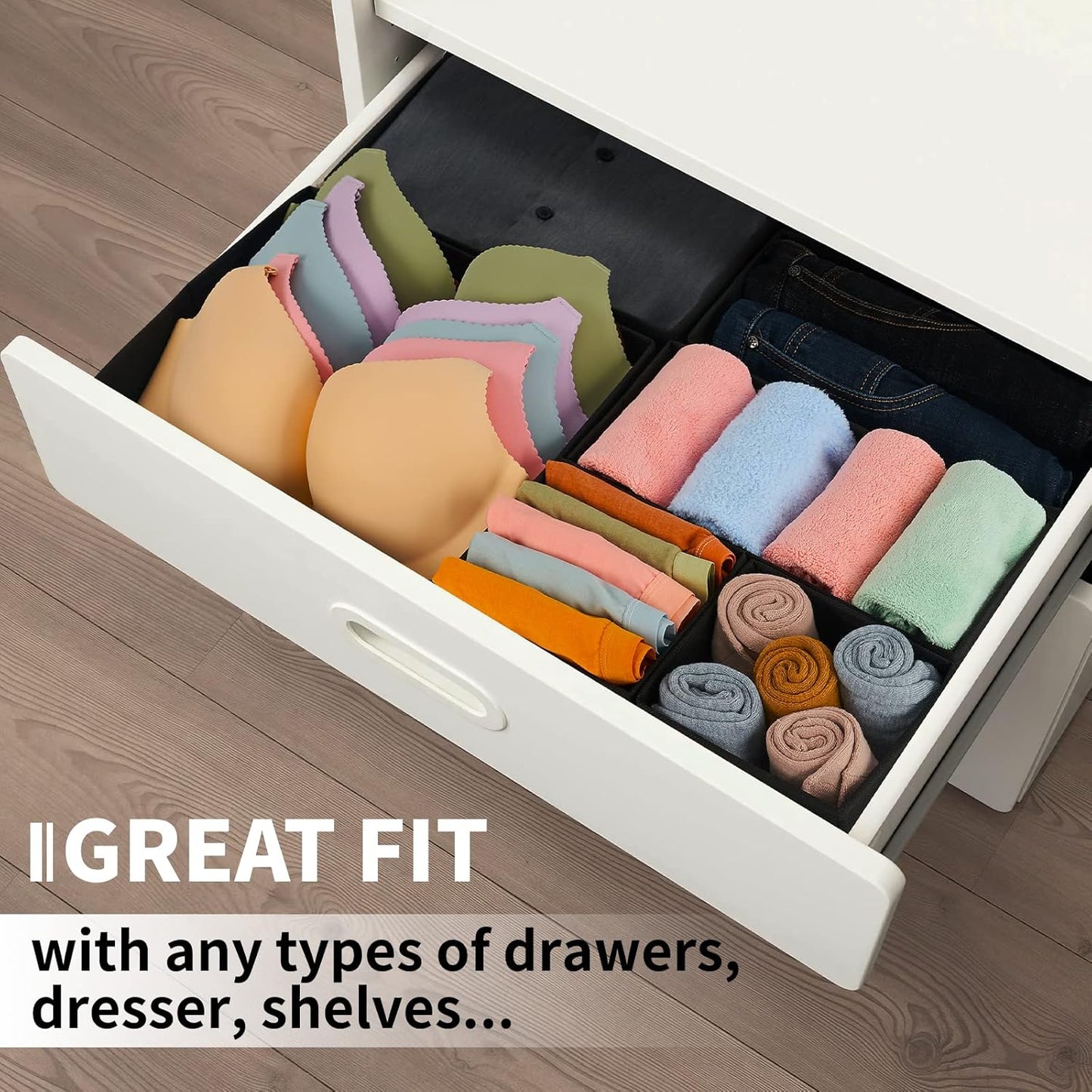 Criusia Drawer Organizer Clothes, 8 Pack Underwear Organizer, Foldable Closet Organizers and Storage Dresser Dividers for Clothes, Socks, Scarves, Ties (Gray)