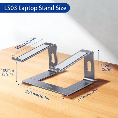 BESIGN LS03 Aluminum Laptop Stand, Ergonomic Detachable Computer Stand, Notebook Riser, Laptop Mount Compatible with Air, Pro, Dell, HP, Lenovo More 10-15.6" Laptops, Silver